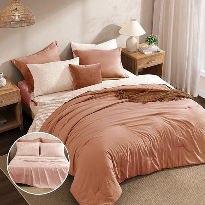 Melex Home 7-Pieces Comforter Set, Modern Farmhouse Coastal Style Bedding, 1 Single-Stitch Comforter, 2 Pillowcases, 2 Shams, 1 Flat & 1 Fitted Sheet