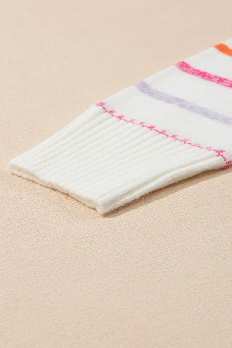 Colorful Striped Ribbed Trim round Neck Sweater