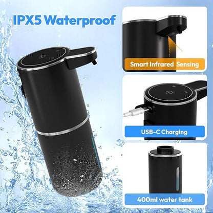 Smart Sensor Soap Dispenser, Automatic Hands-Free Foaming Dispenser USB-C Rechargeable, 4 Foam Settings & Quick Charge, Modern for Kitchen Bathroom Sink, Countertop or Wall Mounted (Black)